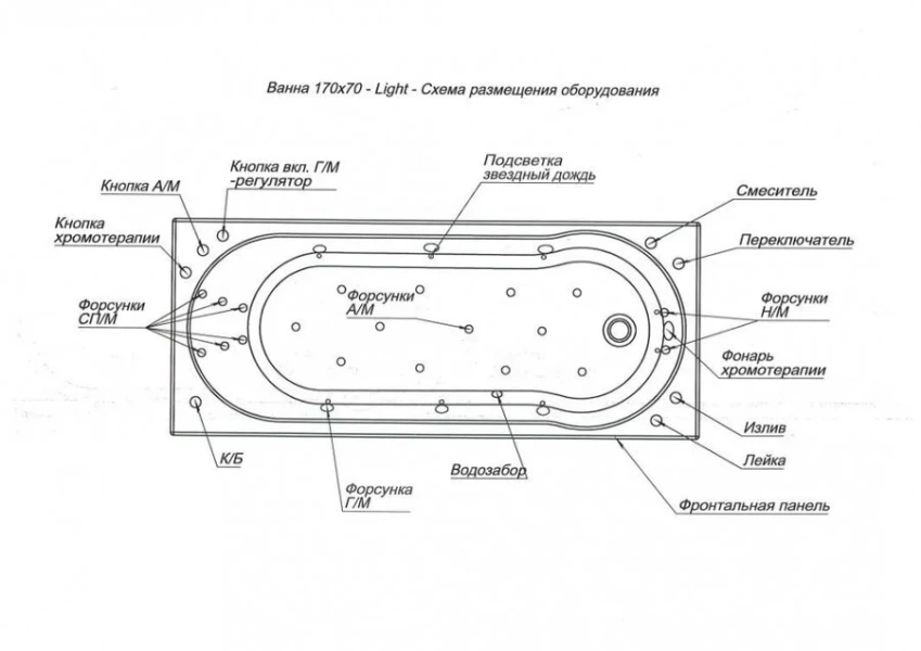 Ванна акриловая Aquanet Light 170 x 70 см 00242509, белая (детальная фотография), 170х70