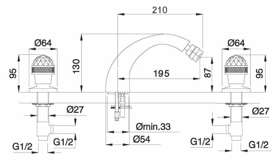 Смеситель для биде Migliore Axo Swarovski 18 на 3 отверстия (детальная фотография), для биде