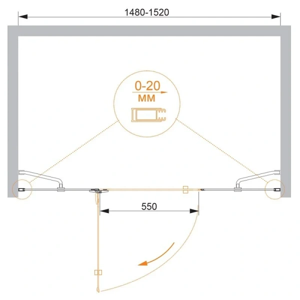 Душевая дверь в нишу Cezares Bergamo 150 см правая BERGAMO-W-B-13-60+60/30-C-Cr-R (детальная фотография), современные, hi-tech