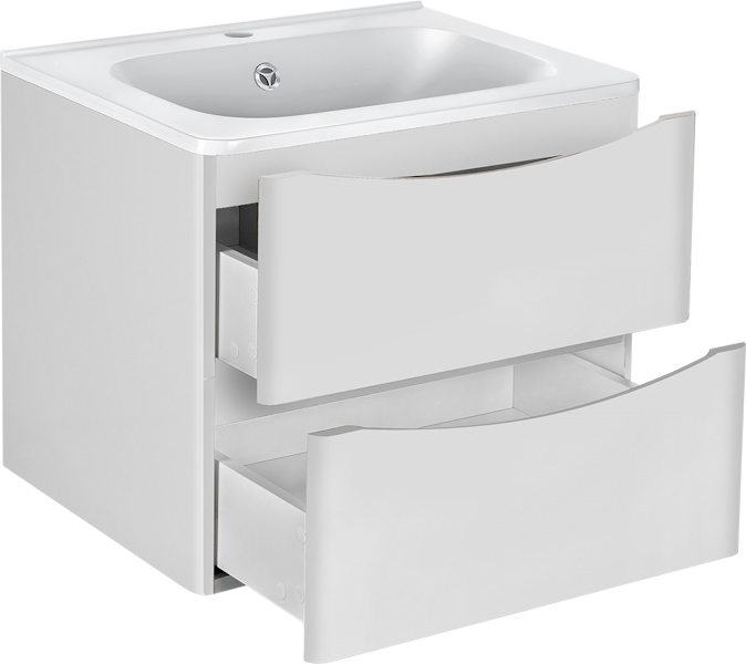 Тумба с раковиной подвесная Vincea Paola VMC-2P600 59,4 см с двумя выдвижными ящиками (детальная фотография), подвесная, пристенная