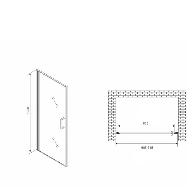 Душевая дверь в нишу Abber Sonnenstrand AG04070 70 см профиль хром (детальная фотография), современные, hi-tech