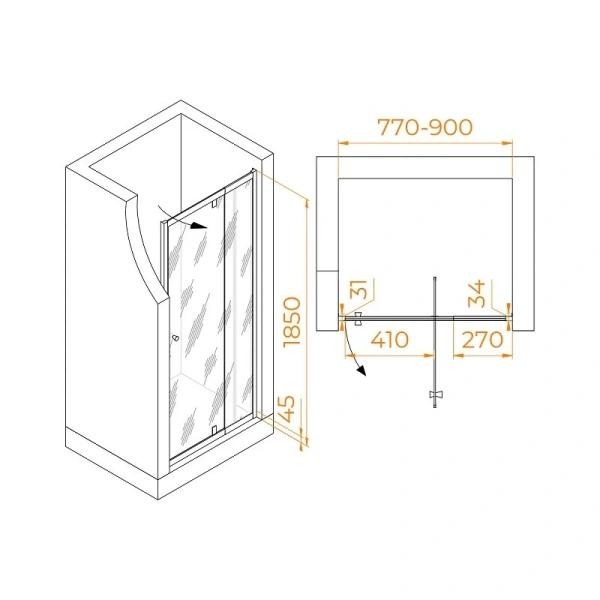 Душевая дверь в нишу RGW Passage PA-02 80 см профиль хром, стекло прозрачное 41080208-11 (детальная фотография), современные, hi-tech