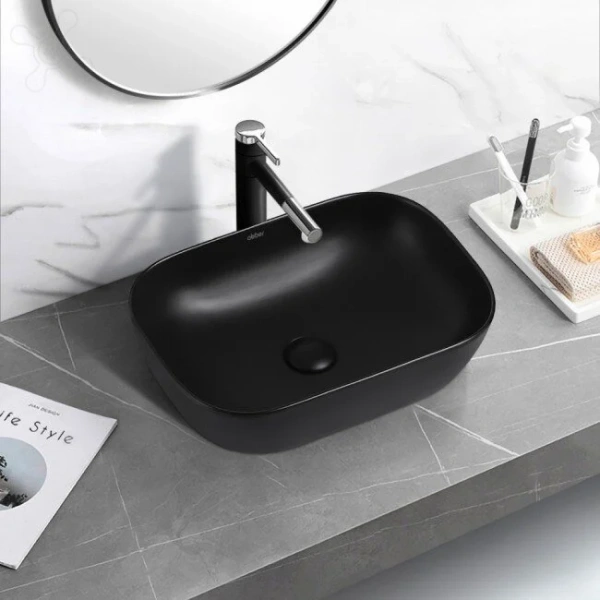 Раковина Abber Rechteck 46 см черная матовая AC2200MB (детальная фотография), накладные (на столешницу), пристенные