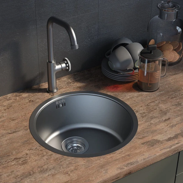 Мойка для кухни IDDIS Edifice 42.5 см графит EDI42G0i77 (детальная фотография), округлой формы