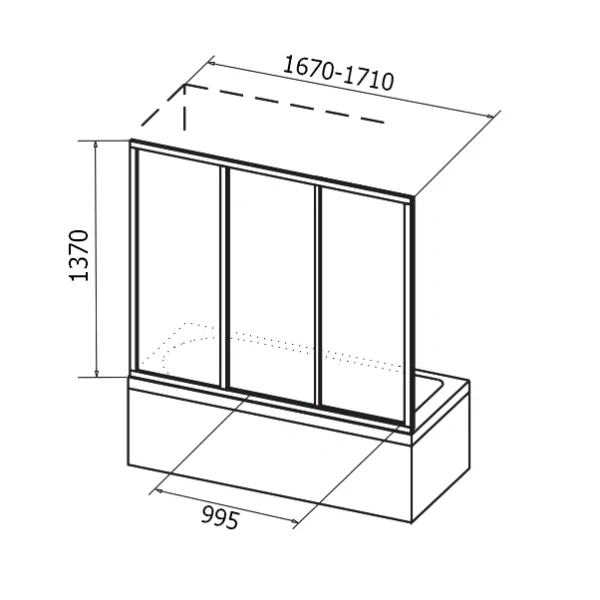 Шторка для ванны, профиль сатин, пластик рейн, Ravak AVDP3-170 40VV0U0241 (детальная фотография), 170 см