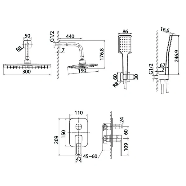 Душевой комплект IDDIS Slide черный SLIBL02i67 (детальная фотография), комплекты