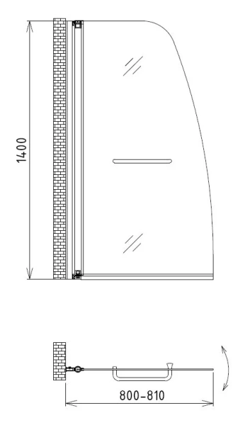 Шторка для ванны Gemy New Rockcoco 80x140 см распашная S03200 (детальная фотография), 80 см