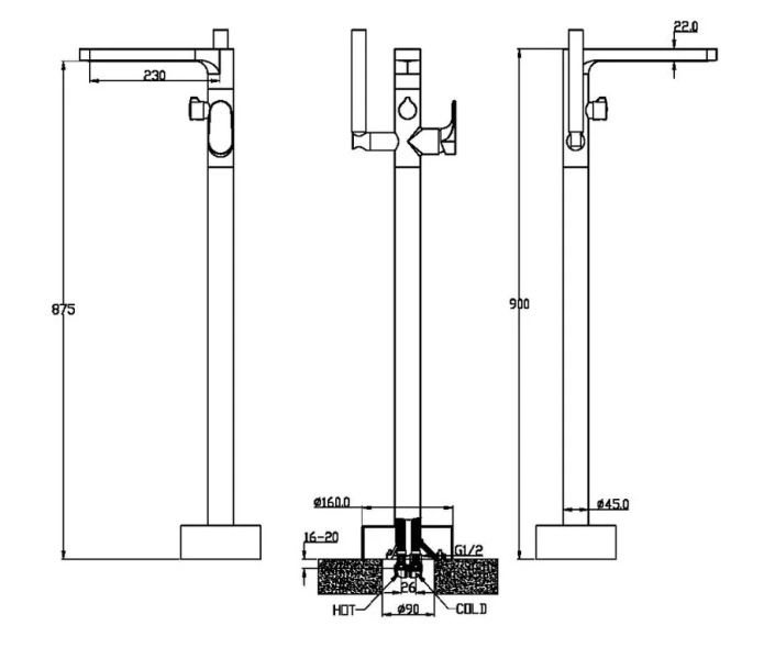 Смеситель для ванны Boheme Spectre золото 459-G (детальная фотография), для ванны