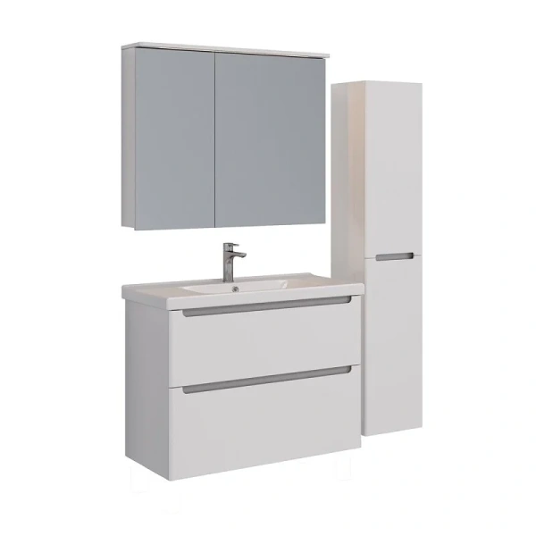 Тумба под раковину подвесная Lemark Buno 100 см белый глянец LM04B100T (детальная фотография), недорогo, комплект (набор)