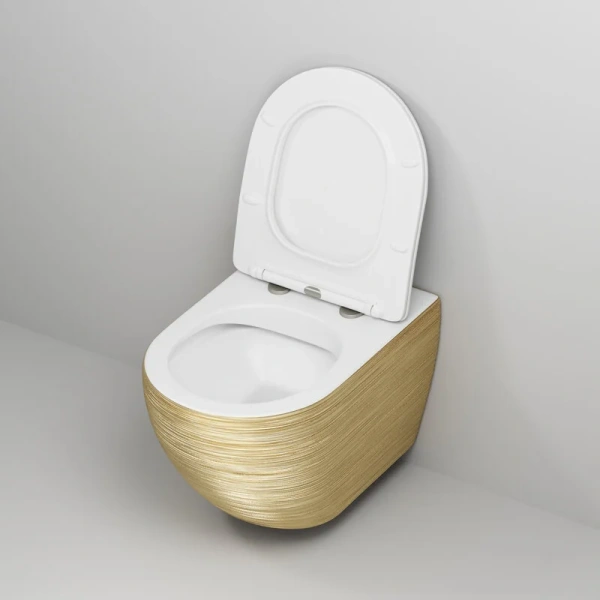 Унитаз подвесной Grossman Color золотистый/белый GR-4411GWS (детальная фотография), с горизонтальным, прямым выпуском, с прямым выпуском