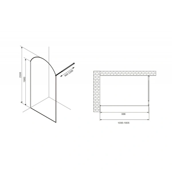 Душевая перегородка Abber Immer Offen 100 см стекло прозрачное AG64100BN8 (детальная фотография), современные, hi-tech