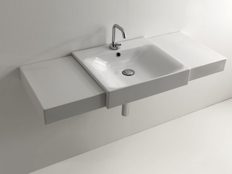 Раковина полувстраиваемая, с одним отверстием под смеситель, цвет белый Kerasan Cento 3548bi*1 354801*1 (детальная фотография), современные, hi-tech