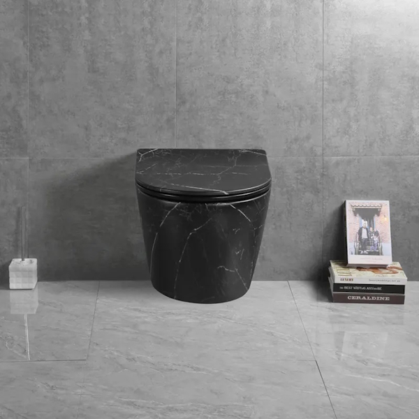 Унитаз подвесной Ceruttispa Sella черный мрамор CT9531 (детальная фотография), без бачка, со скрытым бачком