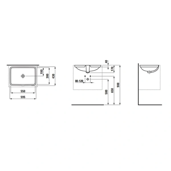 Раковина Laufen Pro S 60 см встраиваемая снизу 8.1196.3.000.109.1 (детальная фотография), современные, hi-tech
