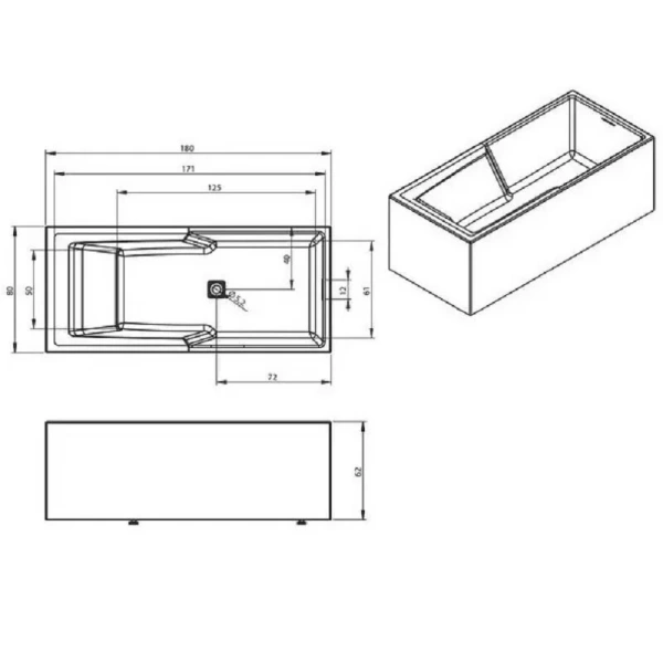 Акриловая ванна Riho Still Shower Plug & Play B103011005/B103012005, 180 x 80 см, левая/правая, цвет белый (детальная фотография), акриловые