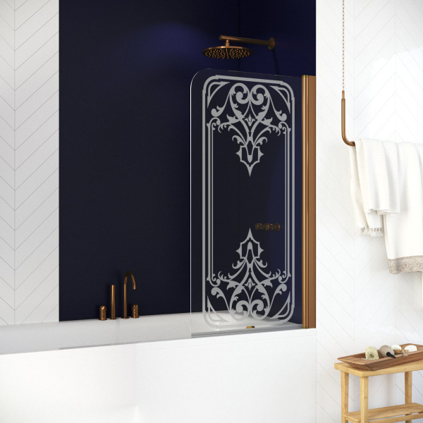 Душевая шторка на ванную рисунок матовый стекло прозрачное Vegas-glass EV 76 ARTDECO D2 R (детальная фотография), узорчатые