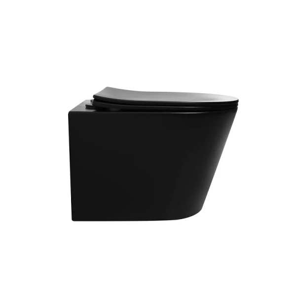 Унитаз подвесной Abber Bequem черный матовый AC1102TMB (детальная фотография), с горизонтальным, прямым выпуском, с прямым выпуском