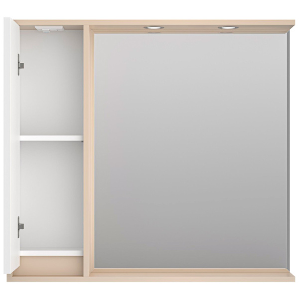 Зеркальный шкаф с подсветкой Brevita Balaton 90 см белый/бежевый, левый BAL-04090-03-01Л (детальная фотография), современные, hi-tech