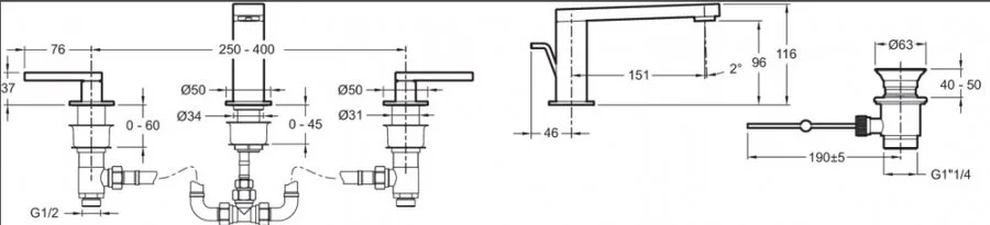 Смеситель для раковины Jacob Delafon Composed хром  E73060-4-CP (детальная фотография), для раковины