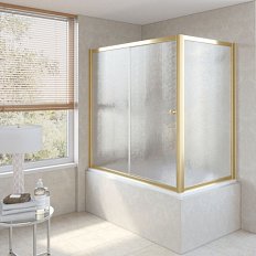 Душевая шторка на ванную профиль золотой стекло шиншилла Vegas-glass