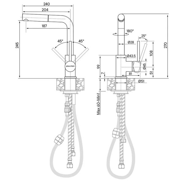 Смеситель для кухни Paulmark Kassel никель Ka214311-NI (детальная фотография), для кухни