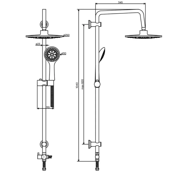 Душевая стойка Dorff Norma с тропическим душем D0710000 (детальная фотография), современные, hi-tech