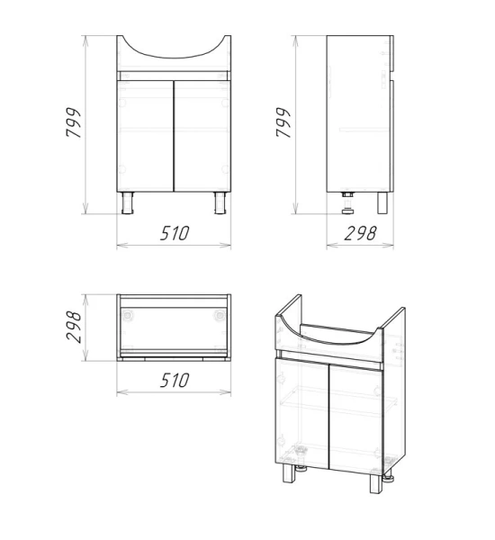 Тумба под раковину напольная Grossman Поло 51 см дуб сонома/белая 105501 (детальная фотография), в наличии