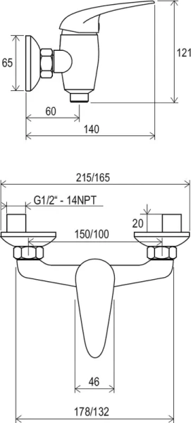 Смеситель настенный для душа без гарнитуры Ravak Suzan 100 мм SN 032.00-100 X070005 (детальная фотография), хром