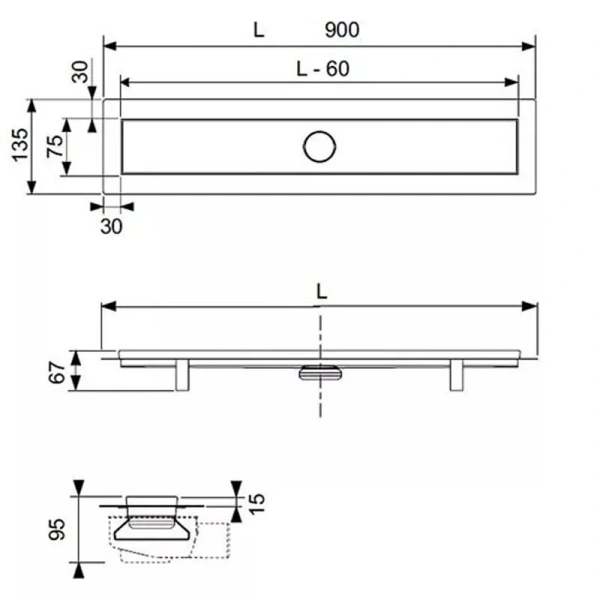 Душевой лоток Tece TECElinus 84 см с решеткой straight 15100099 (детальная фотография), матовый хром