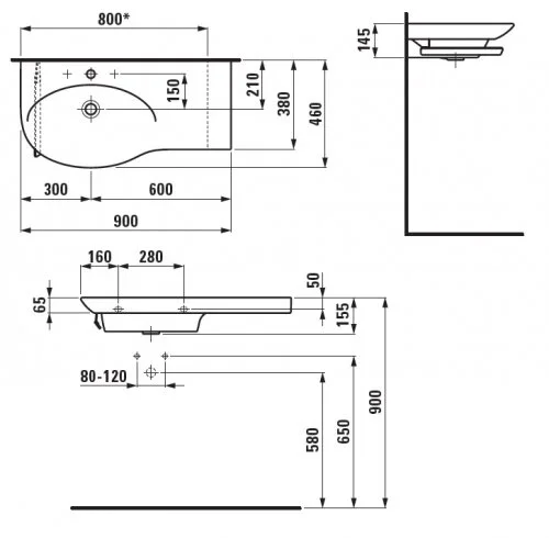 Раковина Laufen Palace 90 см цвет белый 8.1670.2.000.104.1 (детальная фотография), подвесные, пристенные