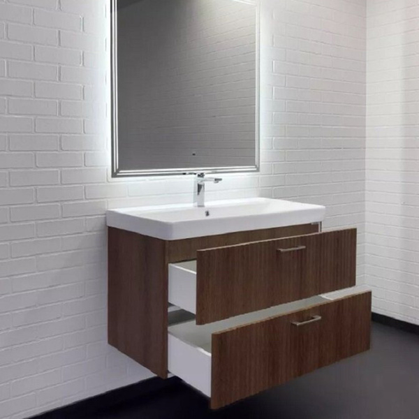 Тумба с раковиной подвесная Comforty Ангара 90П 90 см дуб темно-коричневый 00-00021037CF (детальная фотография), современная, hi-tech