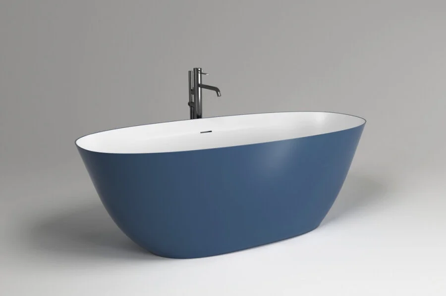 Ванна из искусственного камня Plumberia Selection Veloma, 160 х 70 см, матовый белый/blu denim, Veloma 160BD (детальная фотография), 160х70