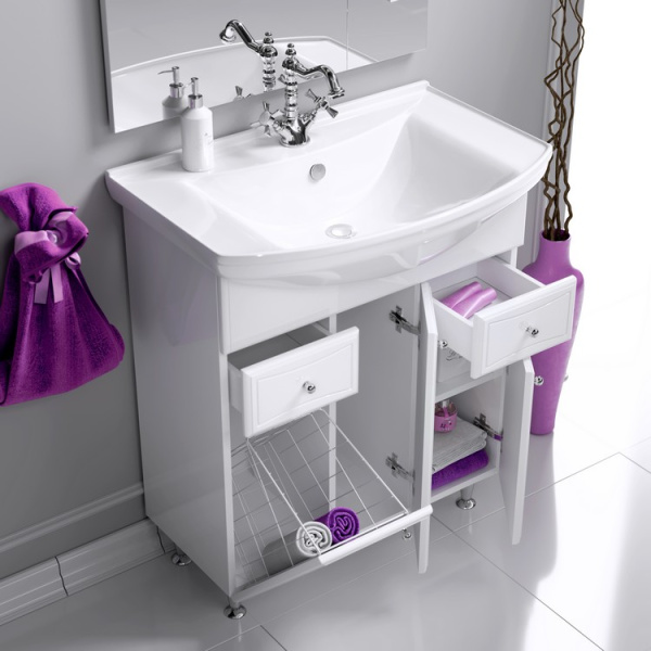 Тумба под раковину напольная Aqwella Barcelona 75 см с бельевой корзиной BA0107K (детальная фотография), напольная, пристенная