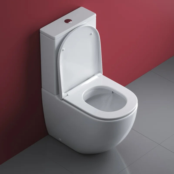 Унитаз компакт Cezares Stylus безободковый CZR-152-CPR/CZR-GN-SC (детальная фотография), безободковые, сиденье с микролифтом , с антивсплеском, компакт, низкие