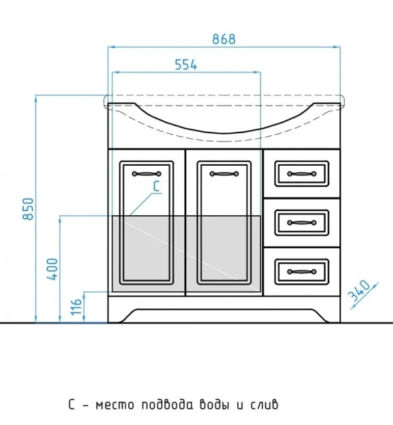 Тумба под раковину напольная Style Line Олеандр-2 86 см белая ЛС-00000241 (детальная фотография), окрашенные