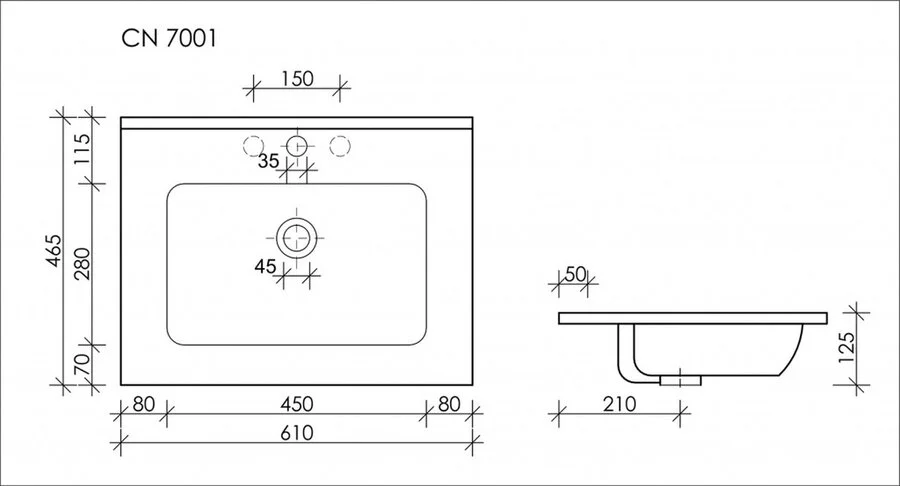 Раковина Ceramica Nova Element CN7001 61 см встраиваемая (детальная фотография), современные, hi-tech