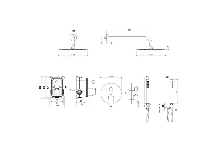 Душевой комплект Акватек Бетта оружейная сталь AQ1172BGM (детальная фотография), душевые комплекты, наборы