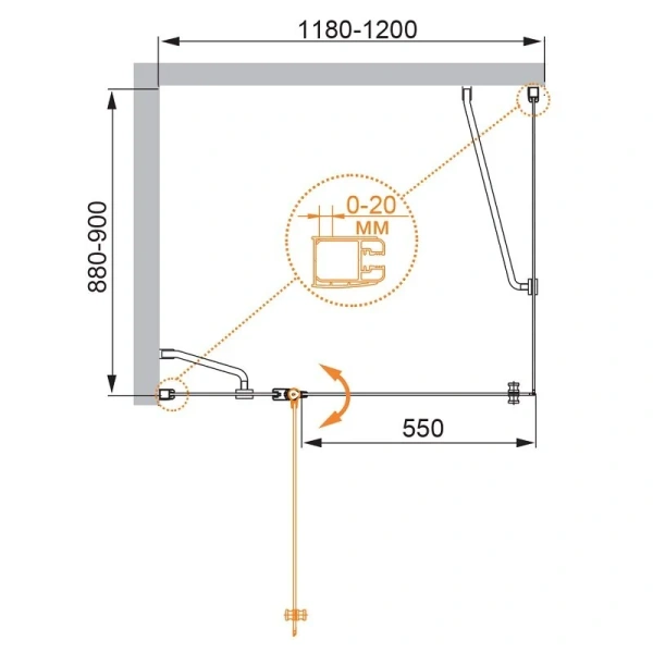 Душевой уголок Cezares Elena 120x90 см стекло прозрачное ELENA-W-AH-1-120/90-C-Cr (детальная фотография), прямоугольные