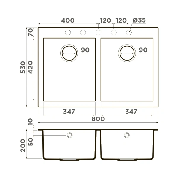 Мойка для кухни Omoikiri Bosen 80-2-DC 80 см темный шоколад 4993840 (детальная фотография), врезные