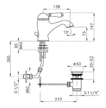 Смеситель для раковины, тёмная бронза, Nicolazzi Classica 3402DB76 (детальная фотография), для раковины