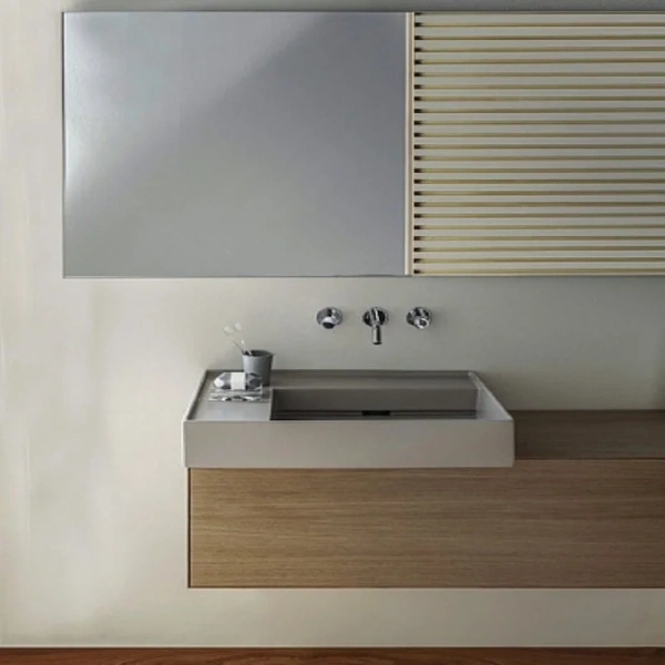 Раковина Laufen Kartell 60 см без отверстия для смесителя полка слева 8.1033.5.000.112.1 (детальная фотография), в форме чаши, прямоугольной формы