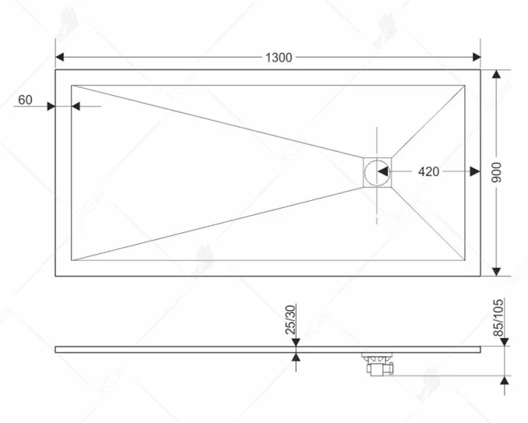 Душевой поддон RGW Stone Tray ST 16152913 130х90 см прямоугольный (детальная фотография), низкие до 15 см