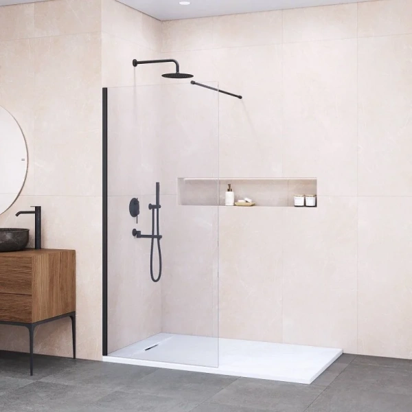 Душевая перегородка RGW Walk In WA-010B 140 см профиль черный, стекло прозрачное 351001014-14 (детальная фотография)