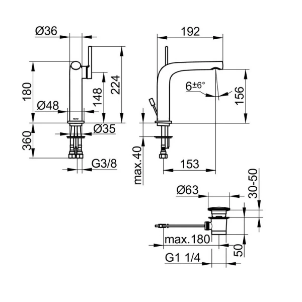 Смеситель для раковины Keuco Edition 400 бронза шлифованная 51502030000 (детальная фотография), для раковины
