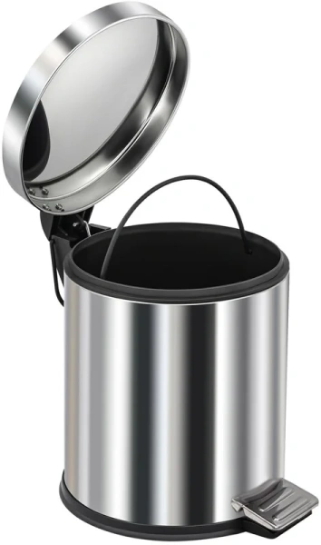 Мусорное ведро Berges 5 л с микролифтом (детальная фотография), хром, белые, черные