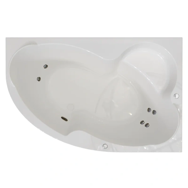 Гидромассажная ванна Радомир Ирма 2-79-2-1-9-217/2-79-2-2-9-217, 169 x 110 см, L/R, рама-подставка, фронтальная панель, слив-перелив, гидромассаж Стандарт хром пневмокнопка, массаж спины и ступней, белая (детальная фотография), белые