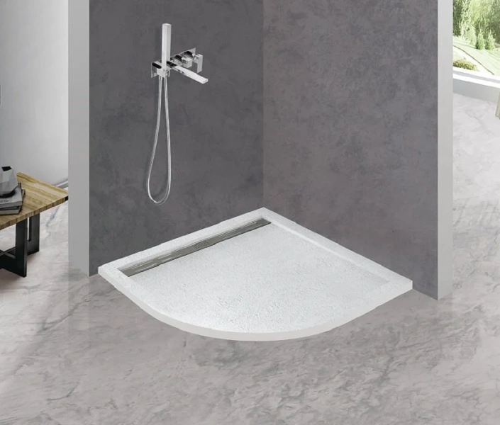 Душевой поддон Cezares Tray 80х80 см из искусственного мрамора TRAY-AS-R-80-30-W (детальная фотография), полукруглые, четверть круга