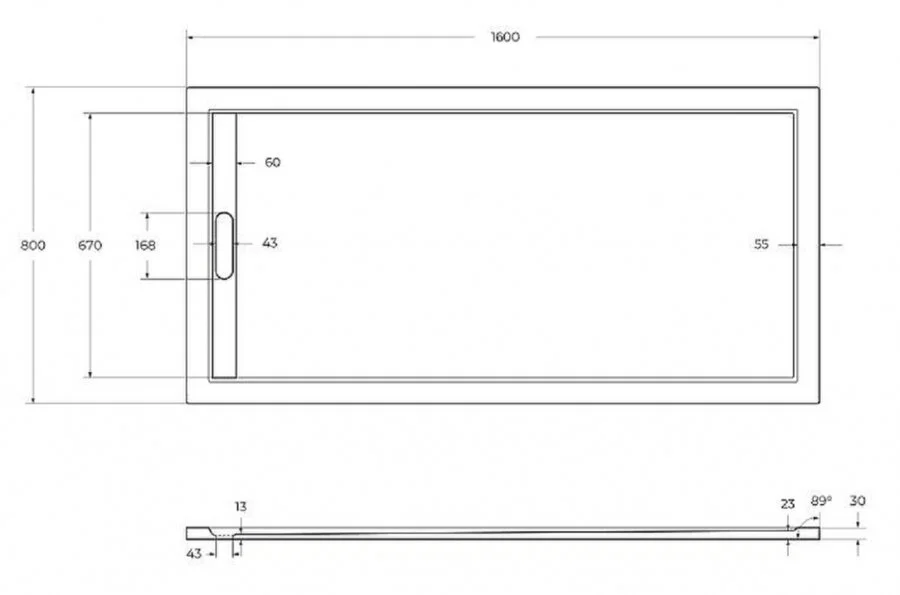 Душевой поддон Cezares Tray 160х80 см из искусственного мрамора TRAY-AS-AH-160/80-30-W (детальная фотография), низкие до 15 см