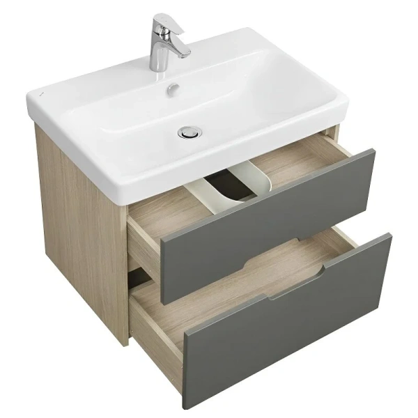Тумба под раковину подвесная Акватон Оливия 70 см грей/дуб ойстер 1A254301OLUG0 (детальная фотография), современная, hi-tech