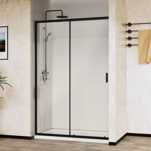 Душевая дверь в нишу Vincea City 150 см профиль черный стекло прозрачное VDS-5CT150CLB (детальная фотография)